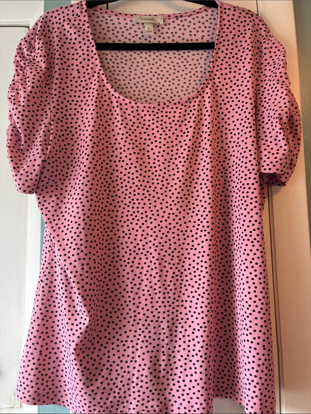 Dress Barn Pink Polka Dot Scoop Neck Blouse